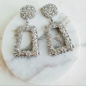 Large Sparkle Silver Geometric Formal Earrings